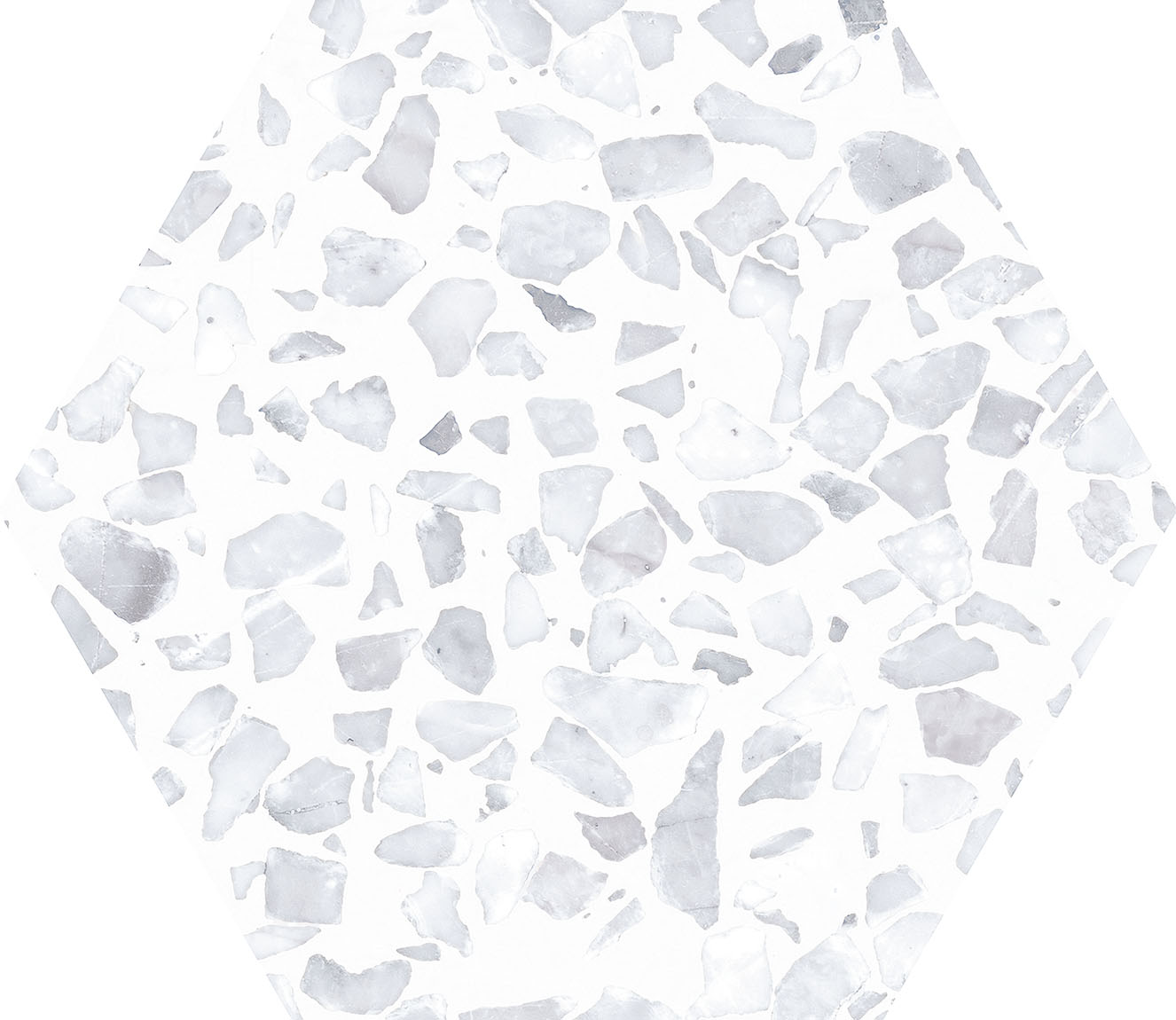 Urbanixx Gres Tarfala Bodenfliesen Terrazzooptik Hexagon Hellgrau Matt 23,2x26,7 cm rektifiziert