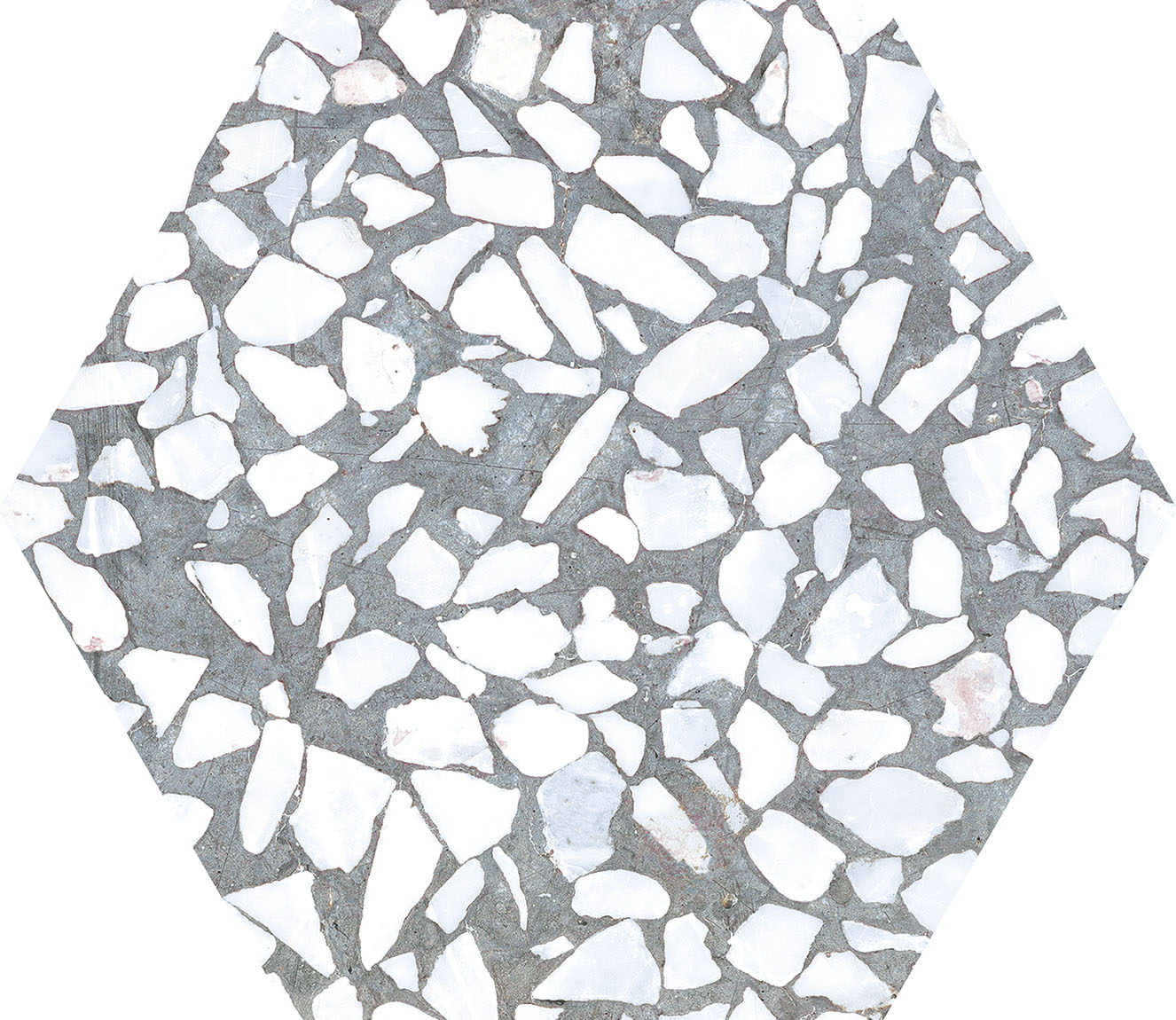 Urbanixx Gres Tarfala Bodenfliesen Terrazzooptik Hexagon Dunkelgrau Matt 23,2x26,7 cm rektifiziert